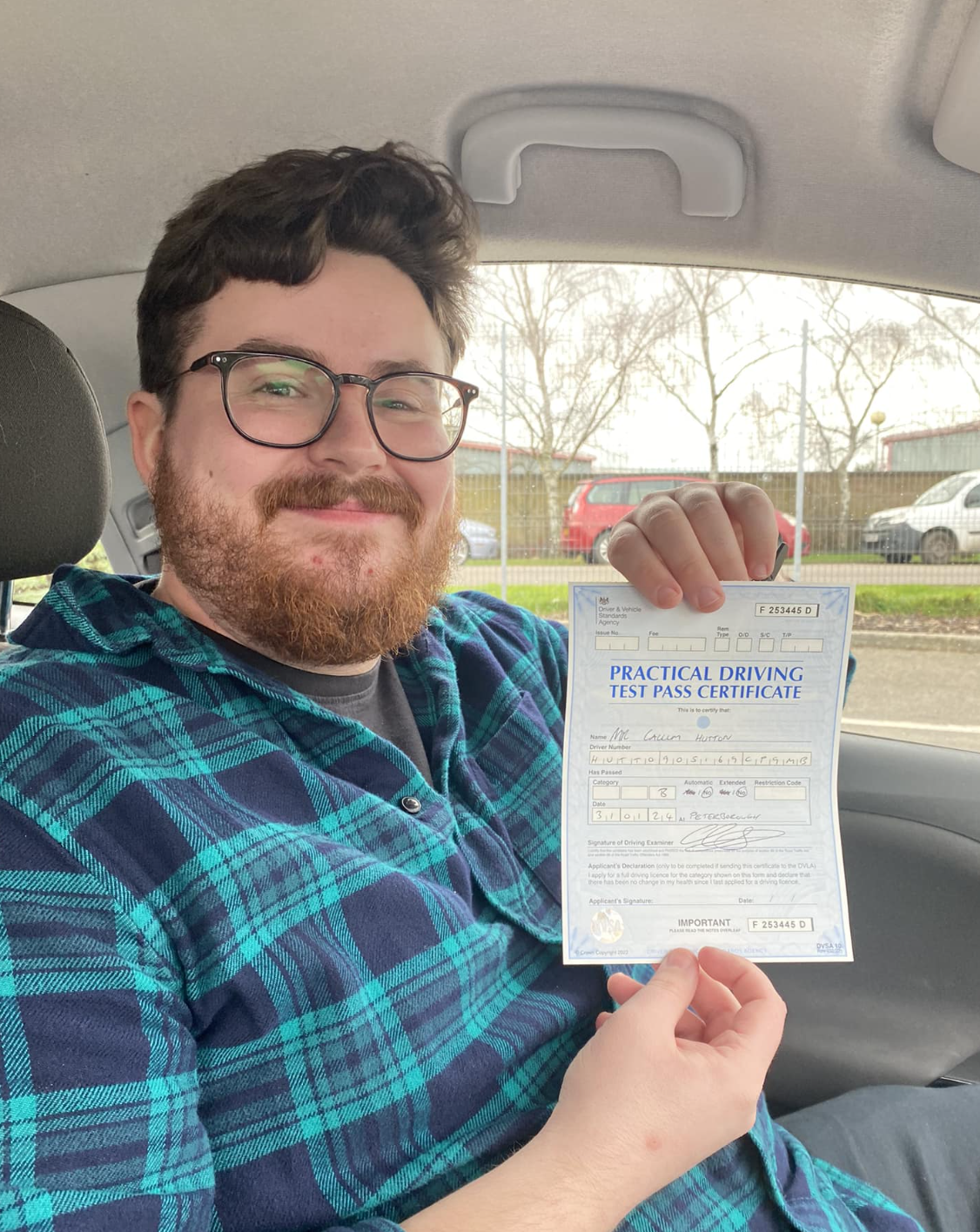 Cal Hutton - driving test pass with Adele's Driving School